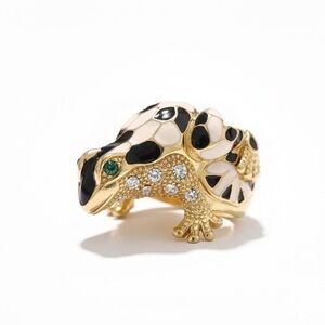 Andrew Hamilton Crawford Enamel Frog Ring – Gold, Black & Ivory with Crystal